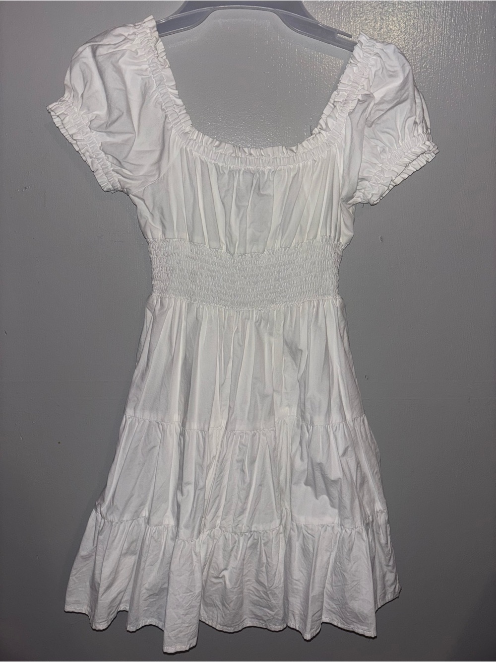 Princess Polly White Puff Sleeve Tiered Mini Dress - Picture 3 of 4